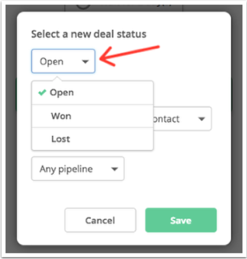 Select a new deal status